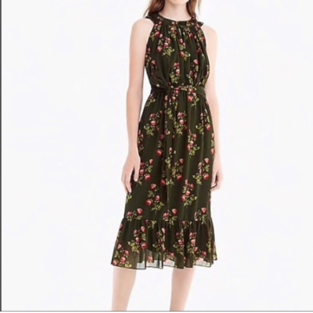 Point Sur Green Floral High Neck Ruffle Dress | 6 M